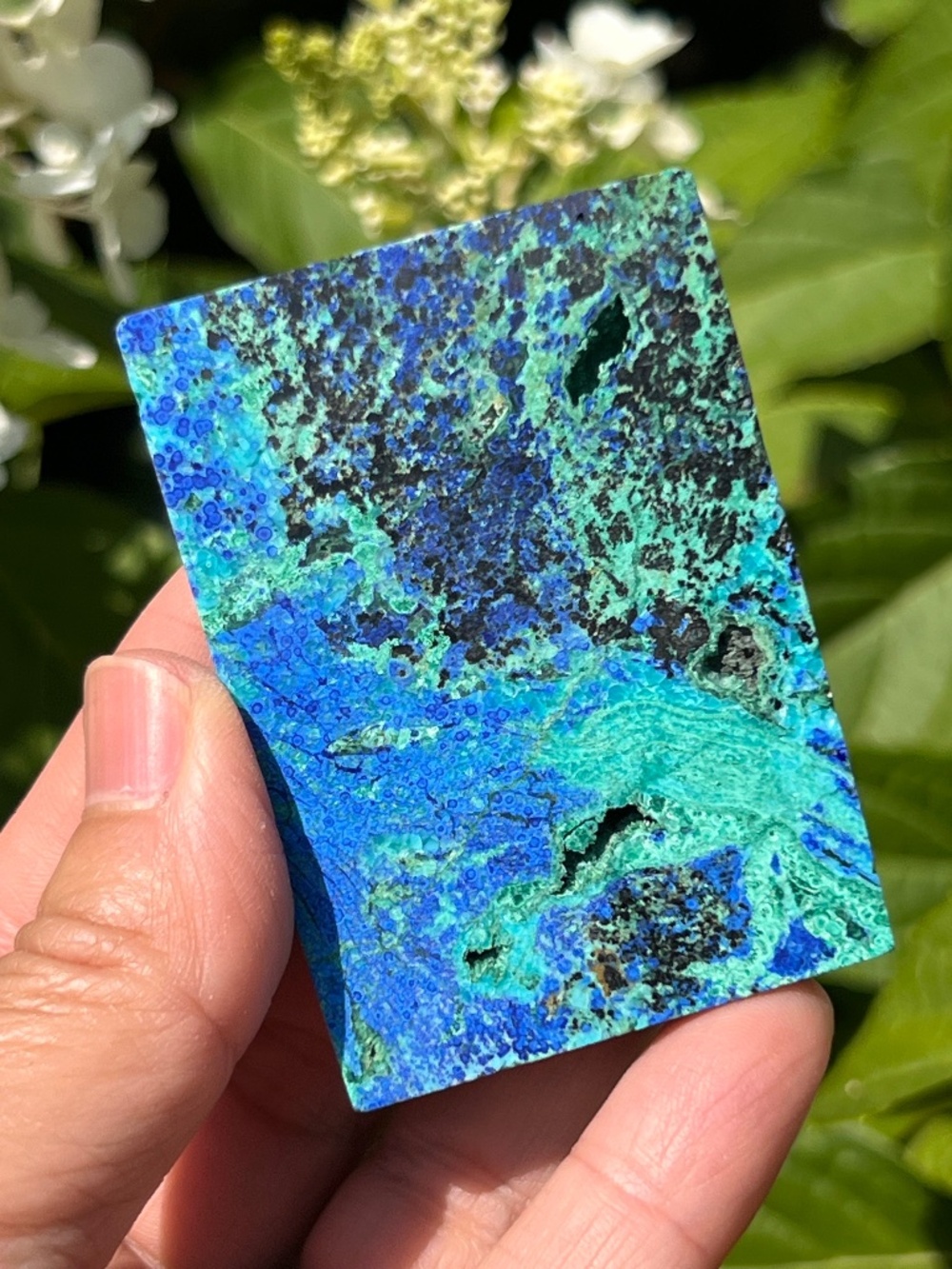 Azurite (3) slab with stand | crystal